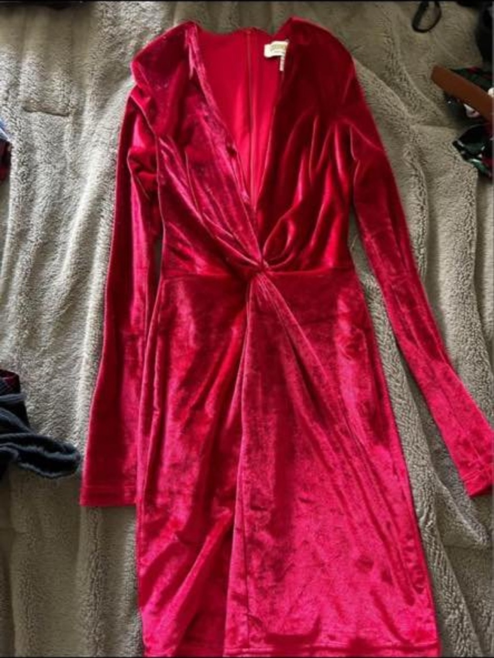Cosmopolitan Red Velvet Twist-Front Midi Dress